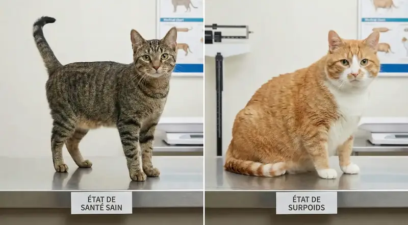 Chat obèse vs chat sain - comparaison visuelle