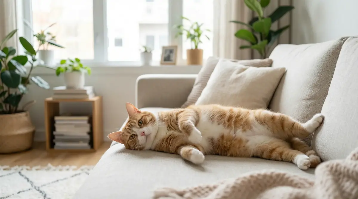 Chat d'intérieur confortable sur un canapé lumineux