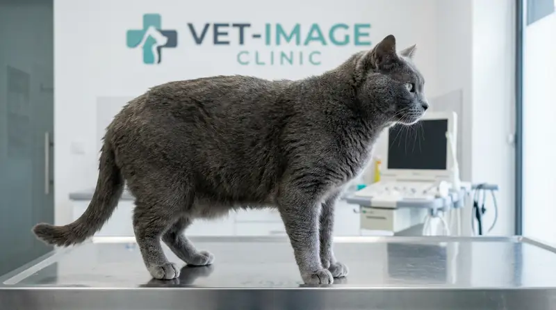 Un Chartreux gris-bleu de profil, montrant sa carrure solide