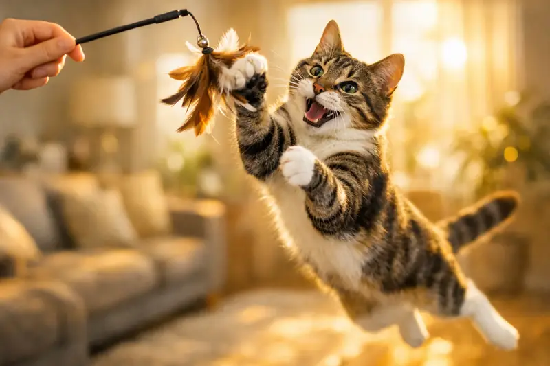 Chat mince et en forme jouant après un régime