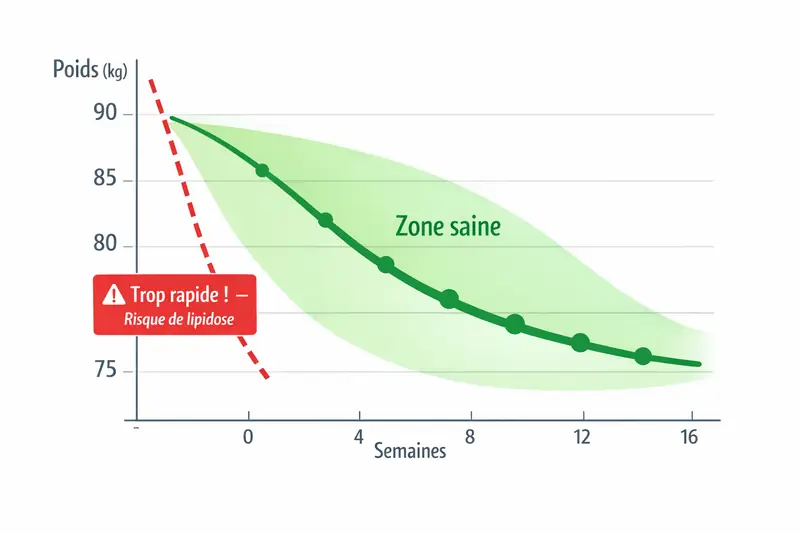 Graphique montrant une courbe de perte de poids progressive et saine pour un chat obèse