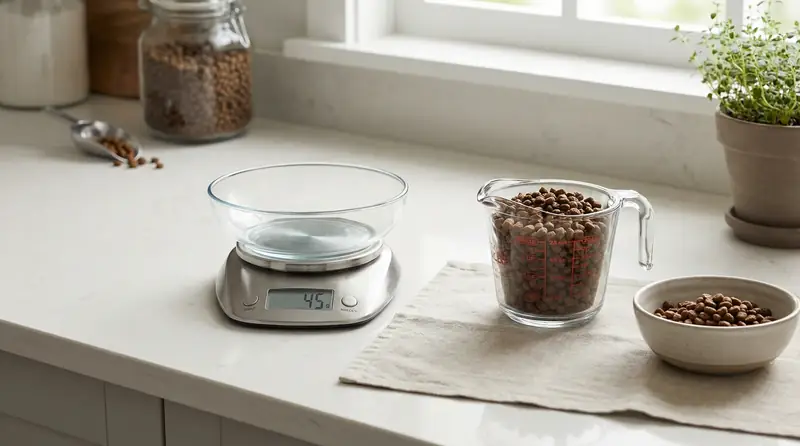 Pesée précise des croquettes pour chat