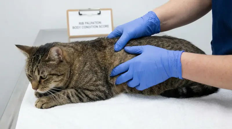 Palpation des côtes d'un chat