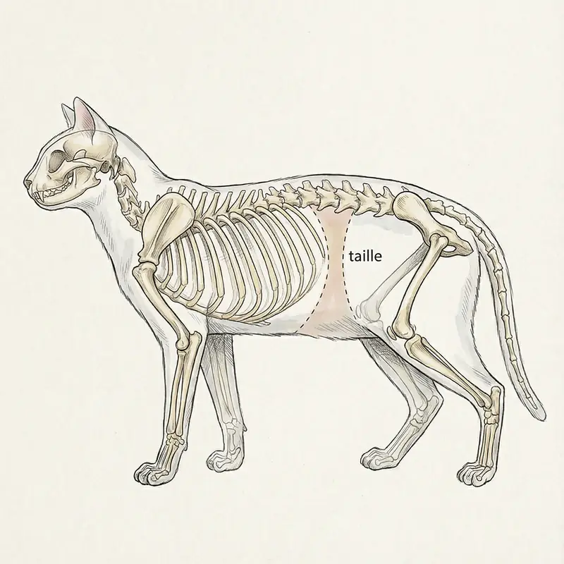 Schéma anatomique montrant où sentir les côtes chez un chat