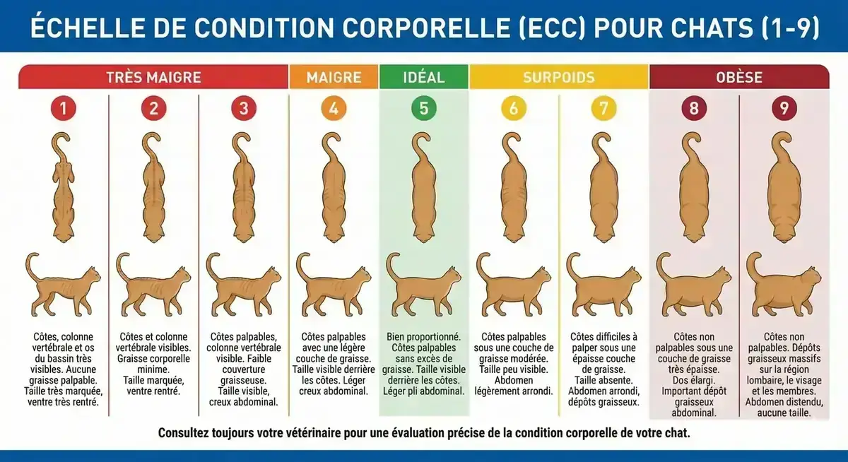 Échelle de condition corporelle féline (ECC) de 1 à 9